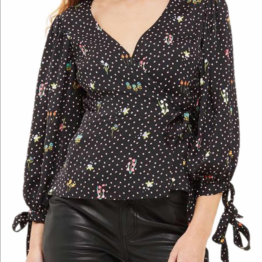 Topshop Black Floral Wrap Top
